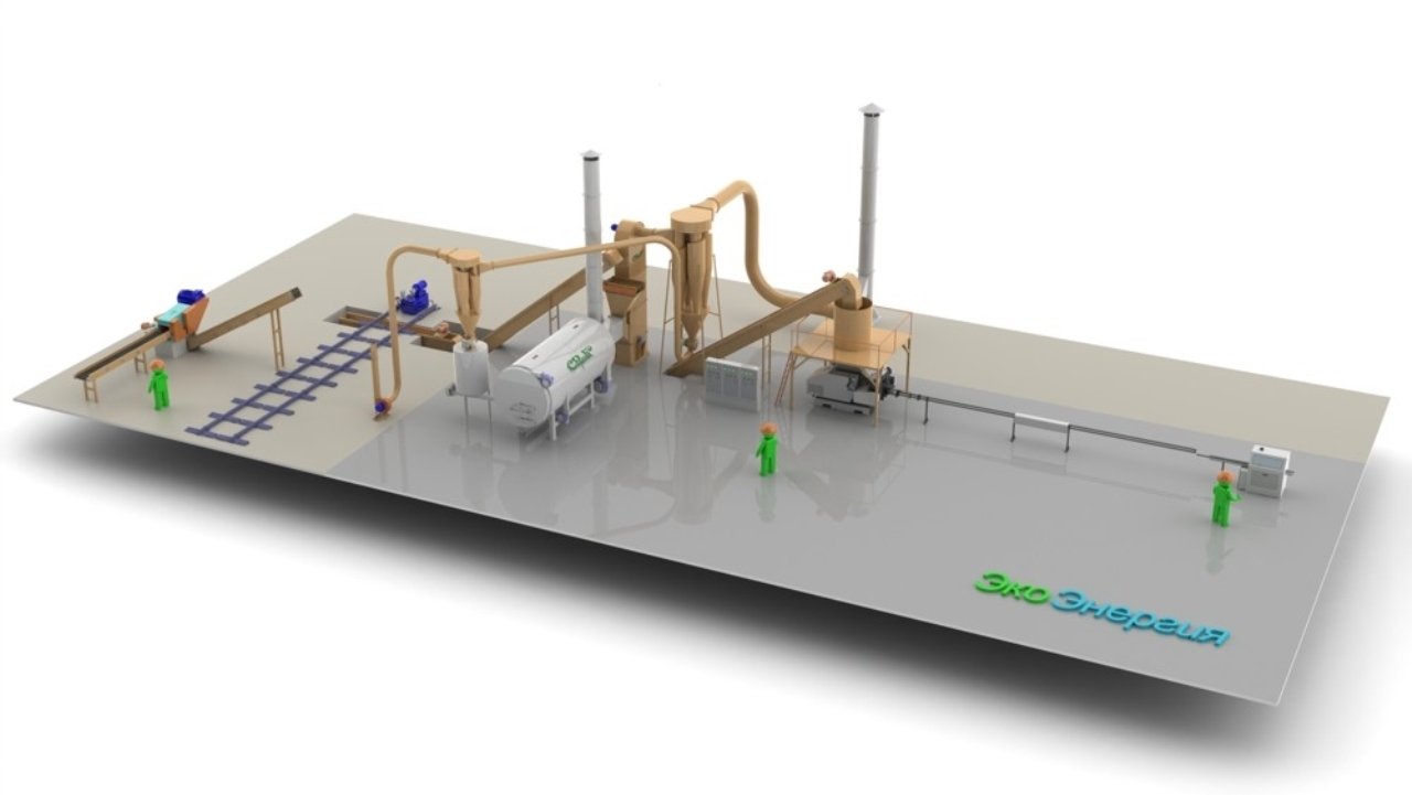 Завод по производству топливных брикетов — 1 … 1,5 т/ч с рубительной машиной